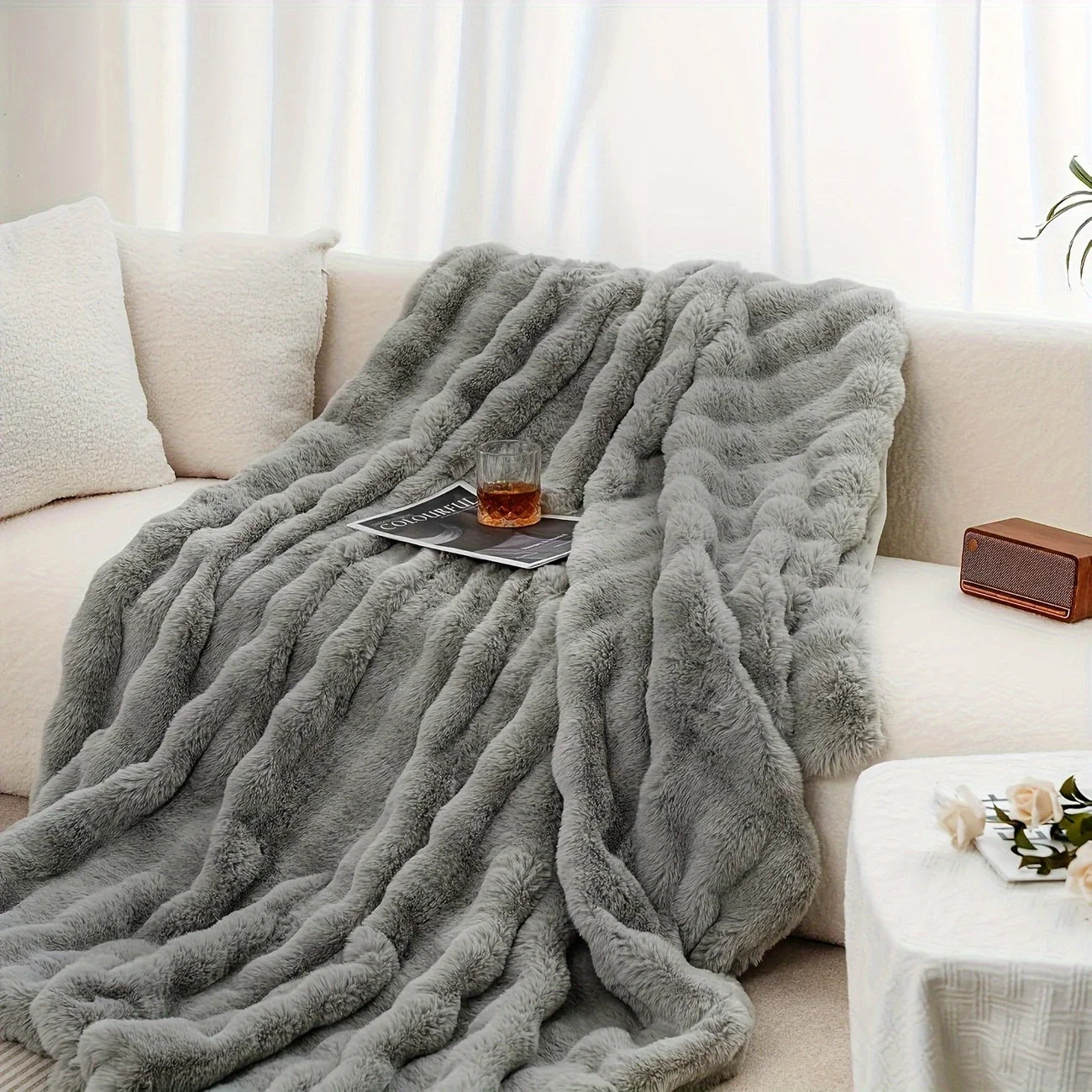 Luxury Faux Rabbit Fleece Throw Blanket