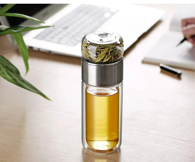 420ML Glass Tea Water Bottle with Infuser