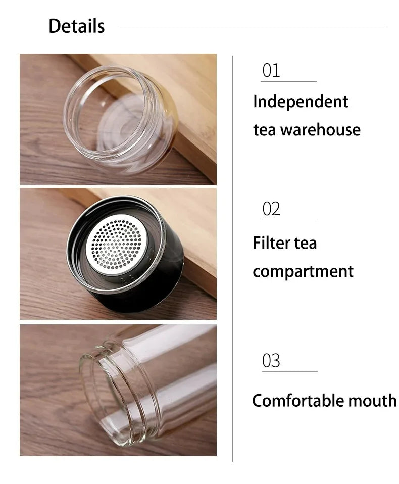 420ML Glass Tea Water Bottle with Infuser