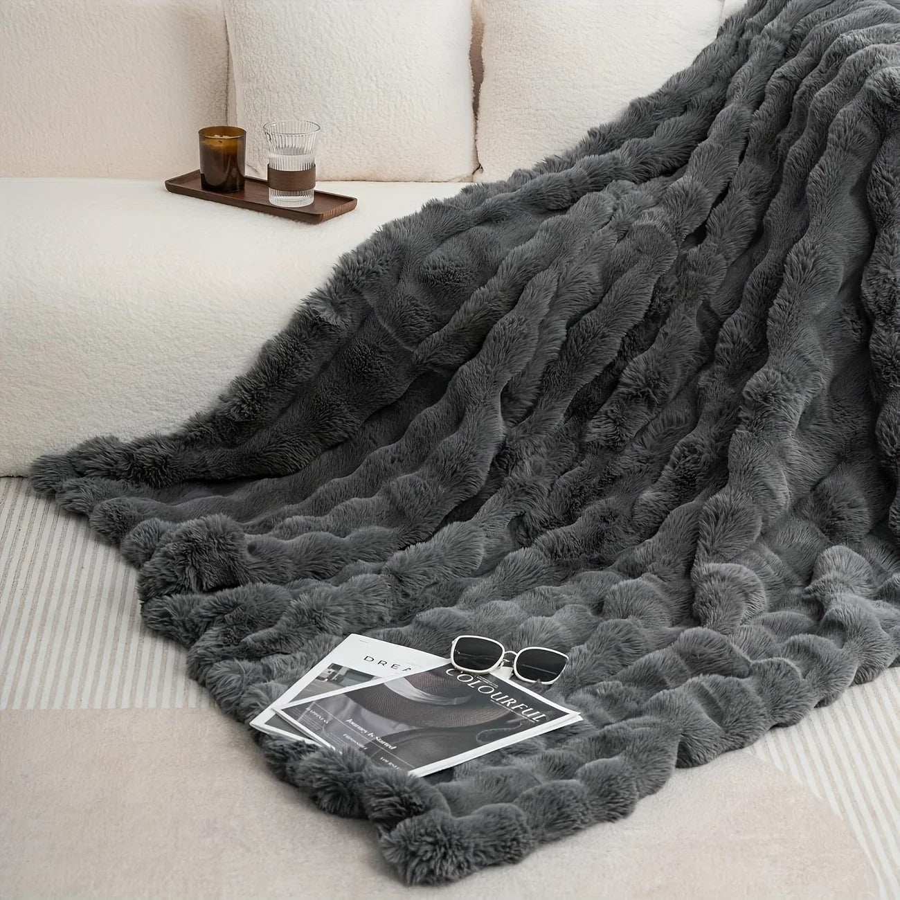 Luxury Faux Rabbit Fleece Throw Blanket
