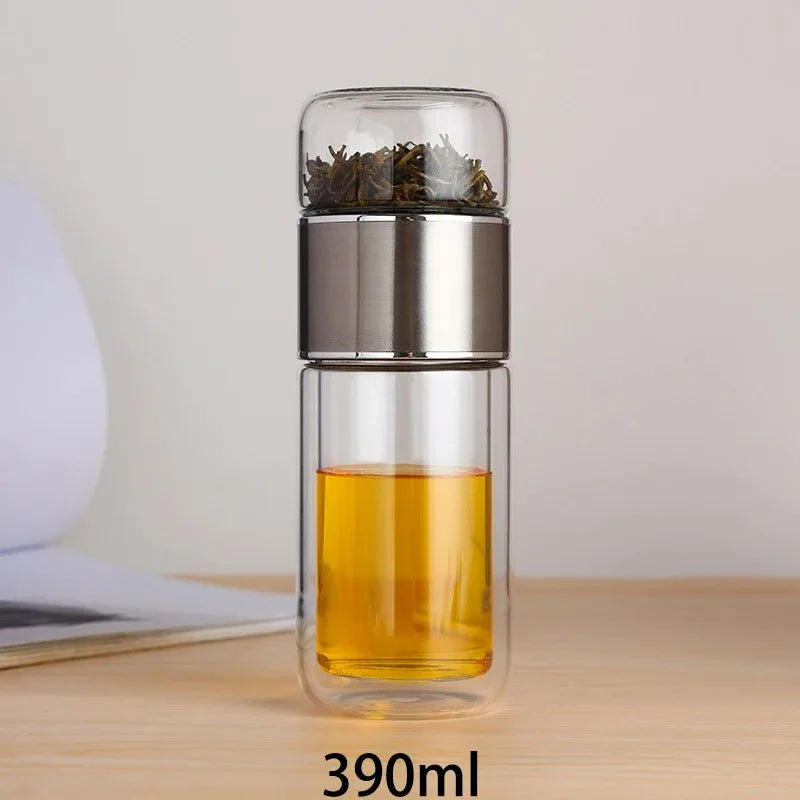 420ML Glass Tea Water Bottle with Infuser
