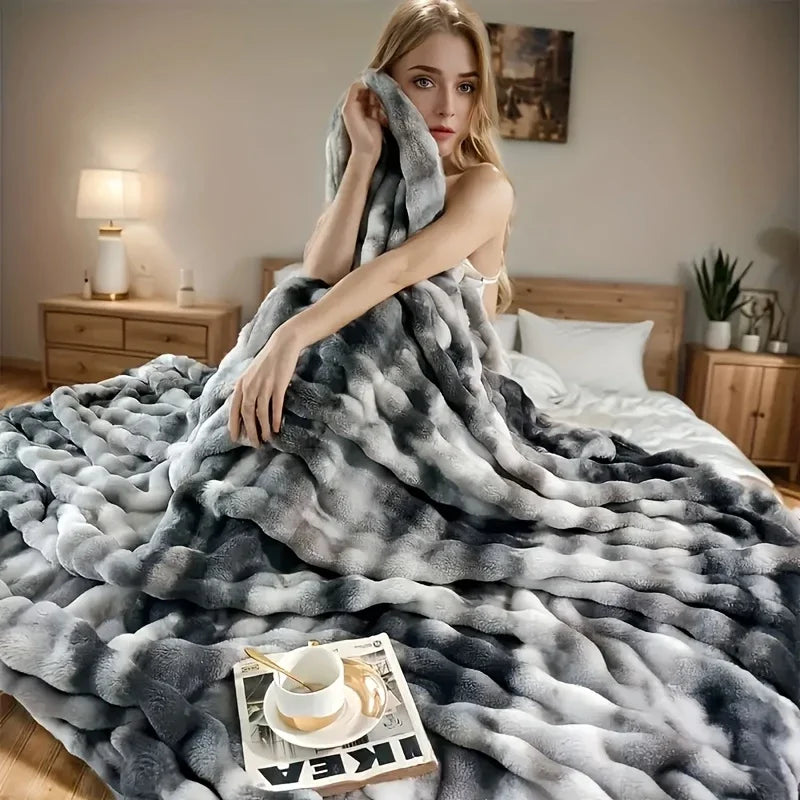 Luxury Faux Rabbit Fleece Throw Blanket