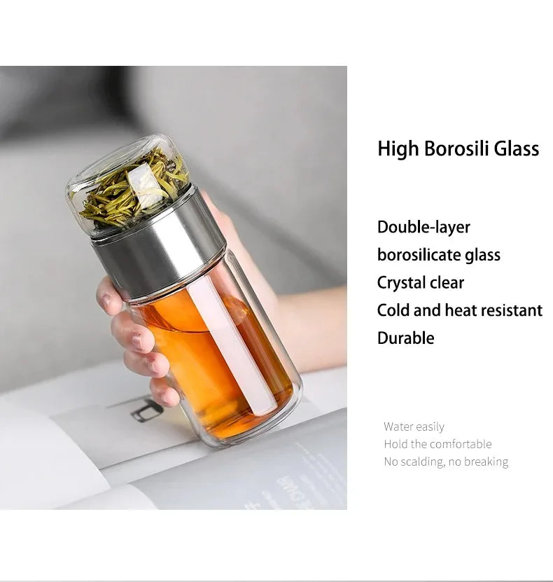 420ML Glass Tea Water Bottle with Infuser